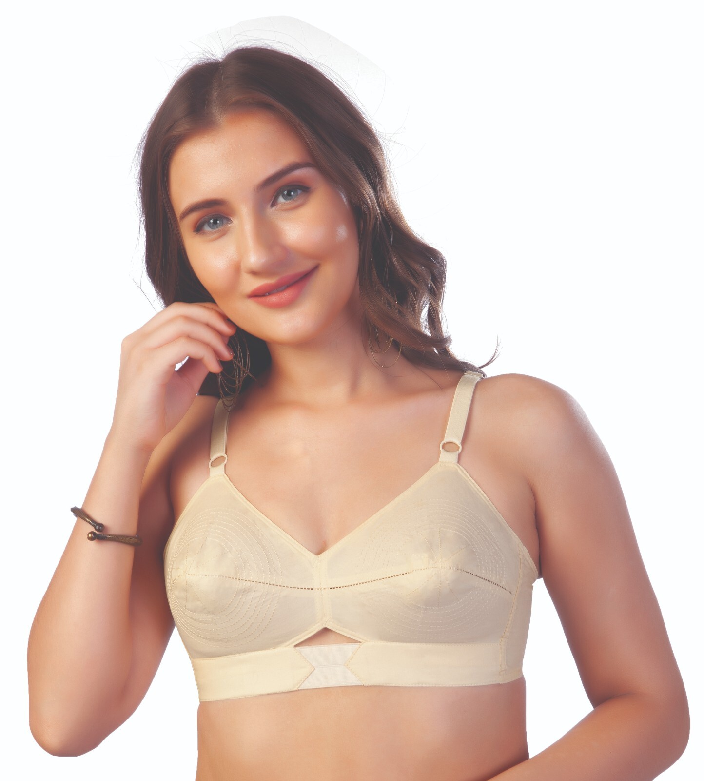 Padded Bullet Bra Organic Cotton - Vintage Retro Bra (Plus Size Available) Beige