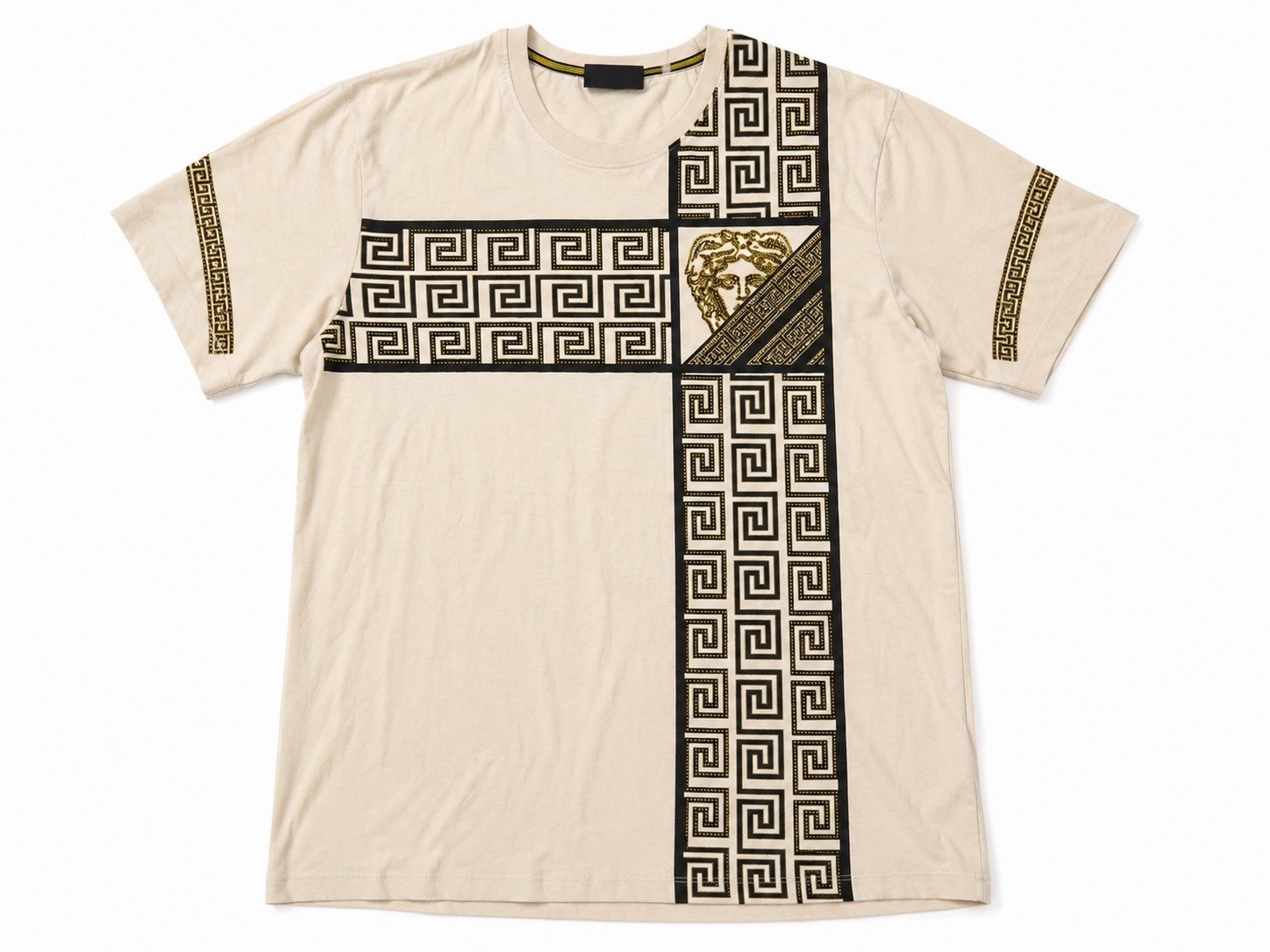 CASA MODA Couture Men’s Cream Black Gold Greek Key Graphic T-Shirt Size L CASA MODA Couture Men’s Cream Black Gold Greek Key Graphic T-Shirt Size L