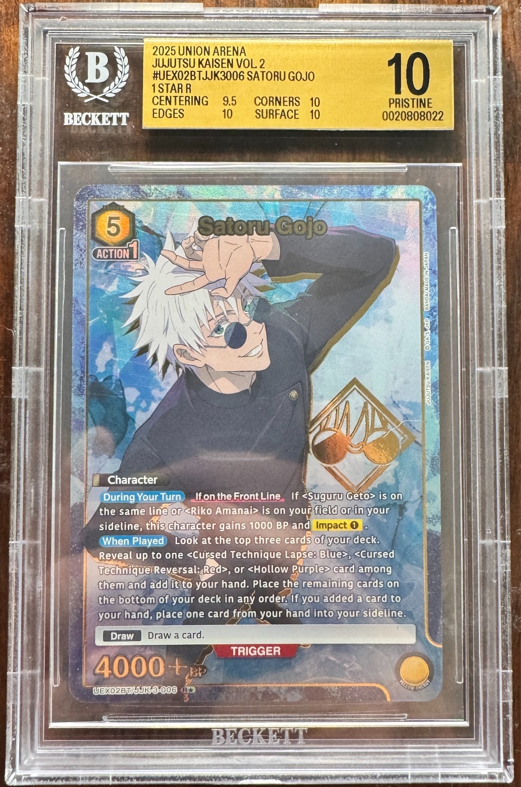 2025 Union Arena Jujutsu Kaisen Vol 2 Satoru Gojo 1 Star BGS 10 PRISTINE 2025 Union Arena Jujutsu Kaisen Vol 2 Satoru Gojo 1 Star BGS 10 PRISTINE