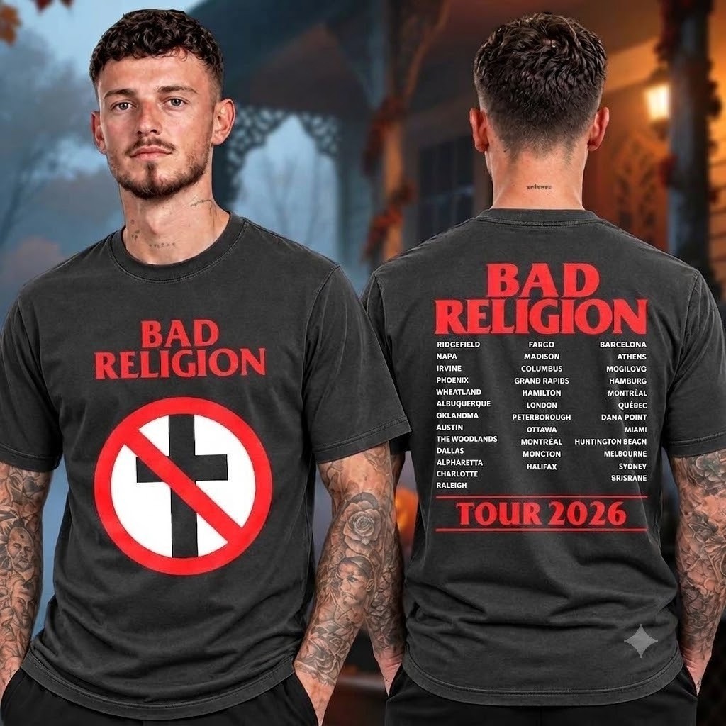 Bad Religion Tour 2026 T Shirt Black Punk Rock Band Concert Dates Graphic Tee
