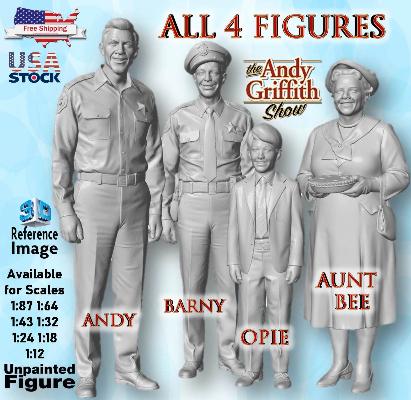 The Andy Griffith Show UNPAINTED Figures  1/87 1/64 1/43 1/32 1/24 1/18 1/12