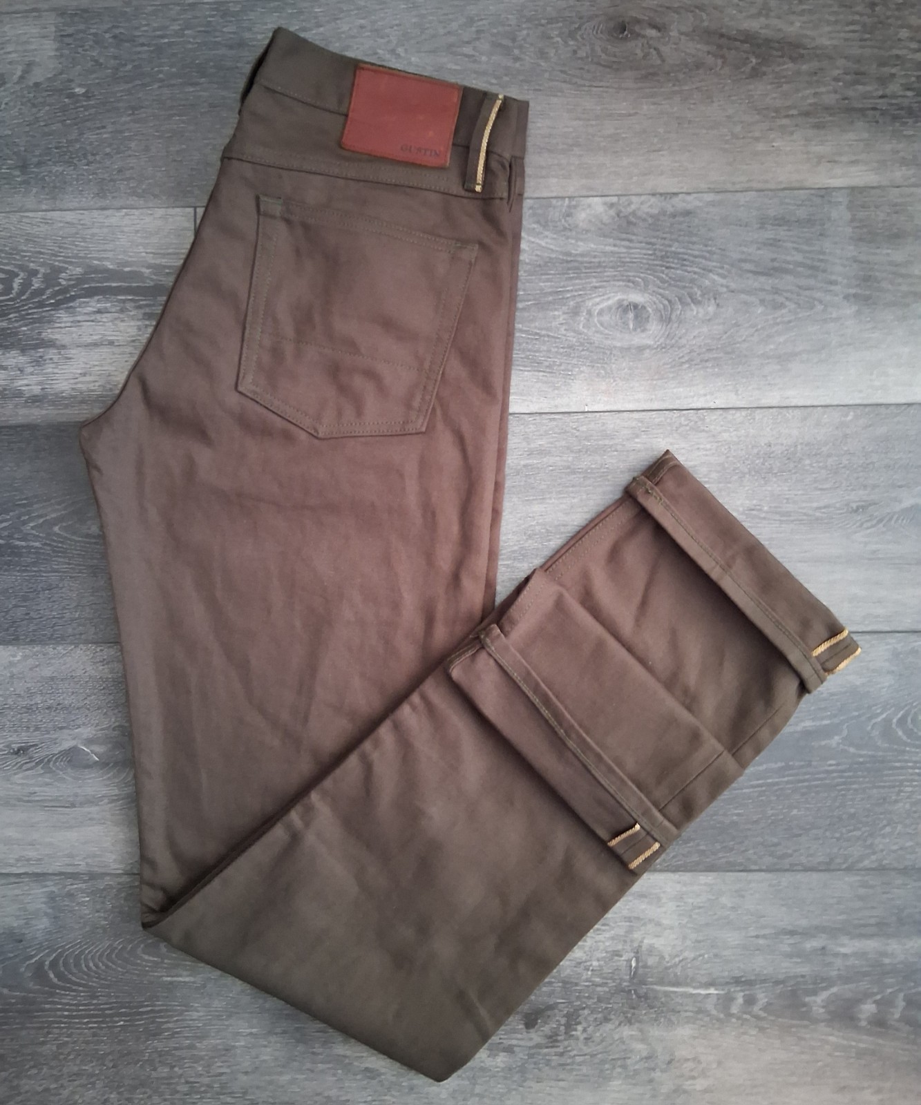 Gustin #567 Vintage Army Selvedge Jeans Slim Japanese Denim Brown Olive 32x36 Gustin #567 Vintage Army Selvedge Jeans Slim Japanese Denim Brown Olive 32x36