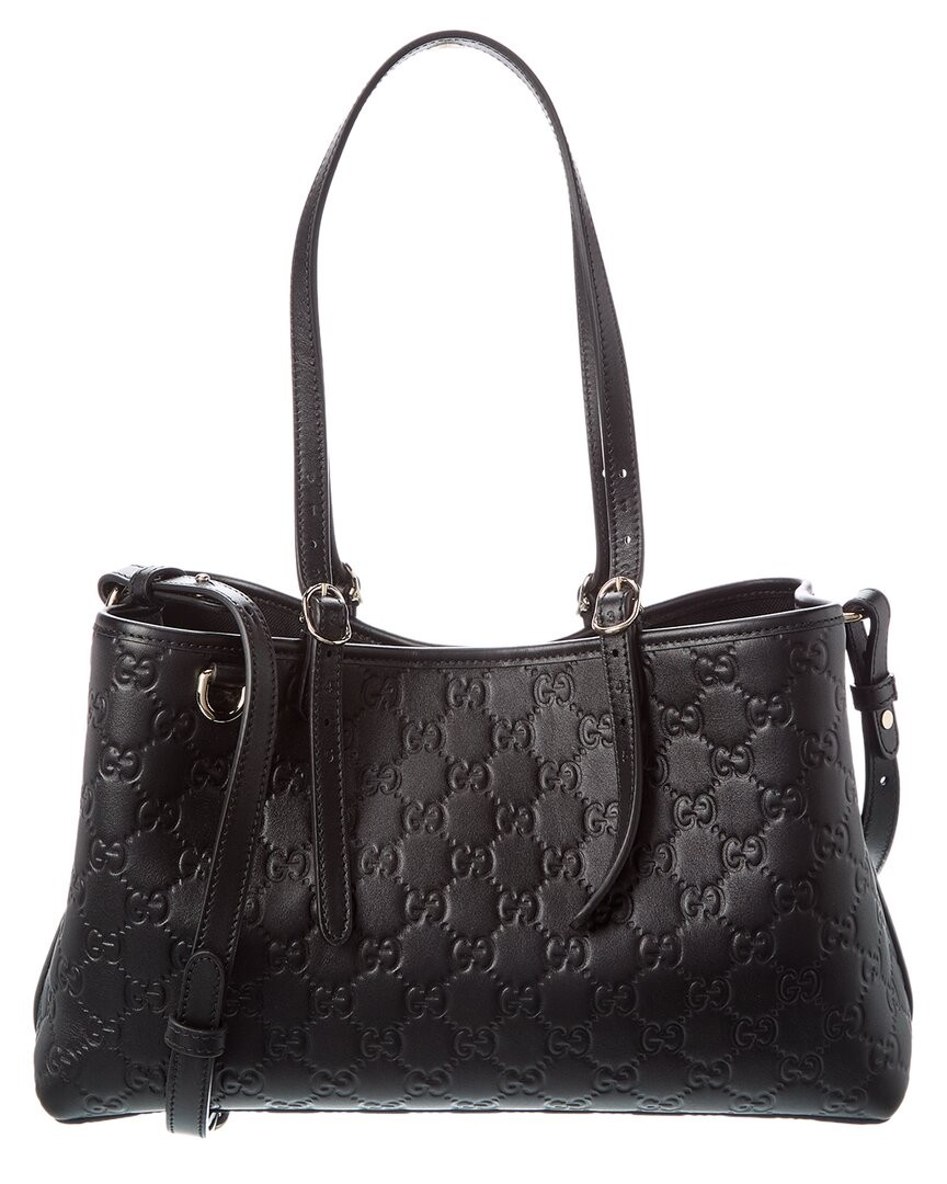Gucci Gg Emblem Medium Leather Tote Women\'s Black Ns