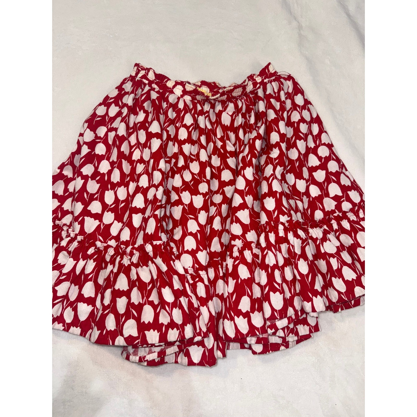 Vintage Malco Modes Red White Tulip Floral Square Dance Skirt Tiered Ruffle L Vintage Malco Modes Red White Tulip Floral Square Dance Skirt Tiered Ruffle L