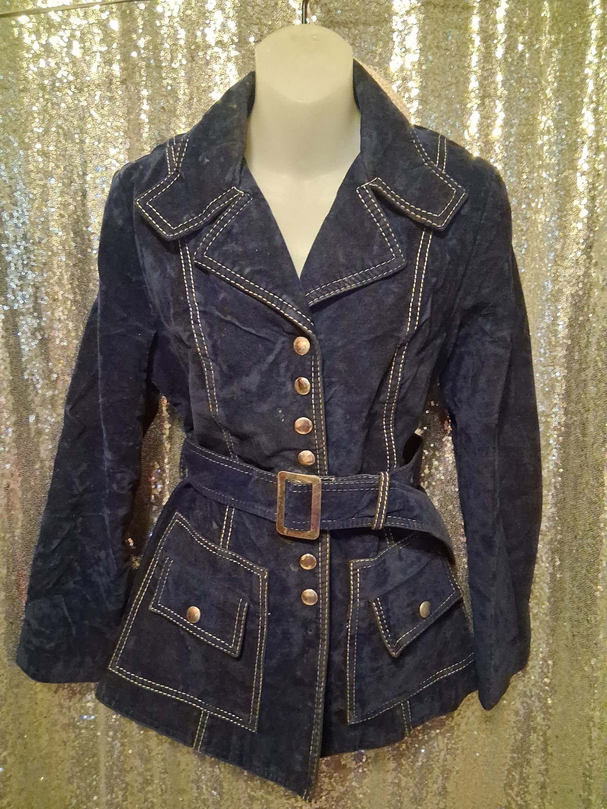 Vtg 70s Sears Blue Suede Hippy Jacket Coat Snap Front Pockets Sz M/L.. Vtg 70s Sears Blue Suede Hippy Jacket Coat Snap Front Pockets Sz M/L..