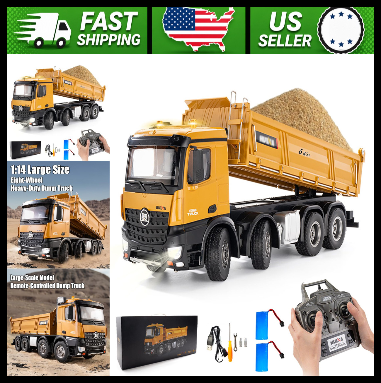 1:14 RC Dump Truck 4WD Construction Vehicle with Lights Sounds Heavy Duty