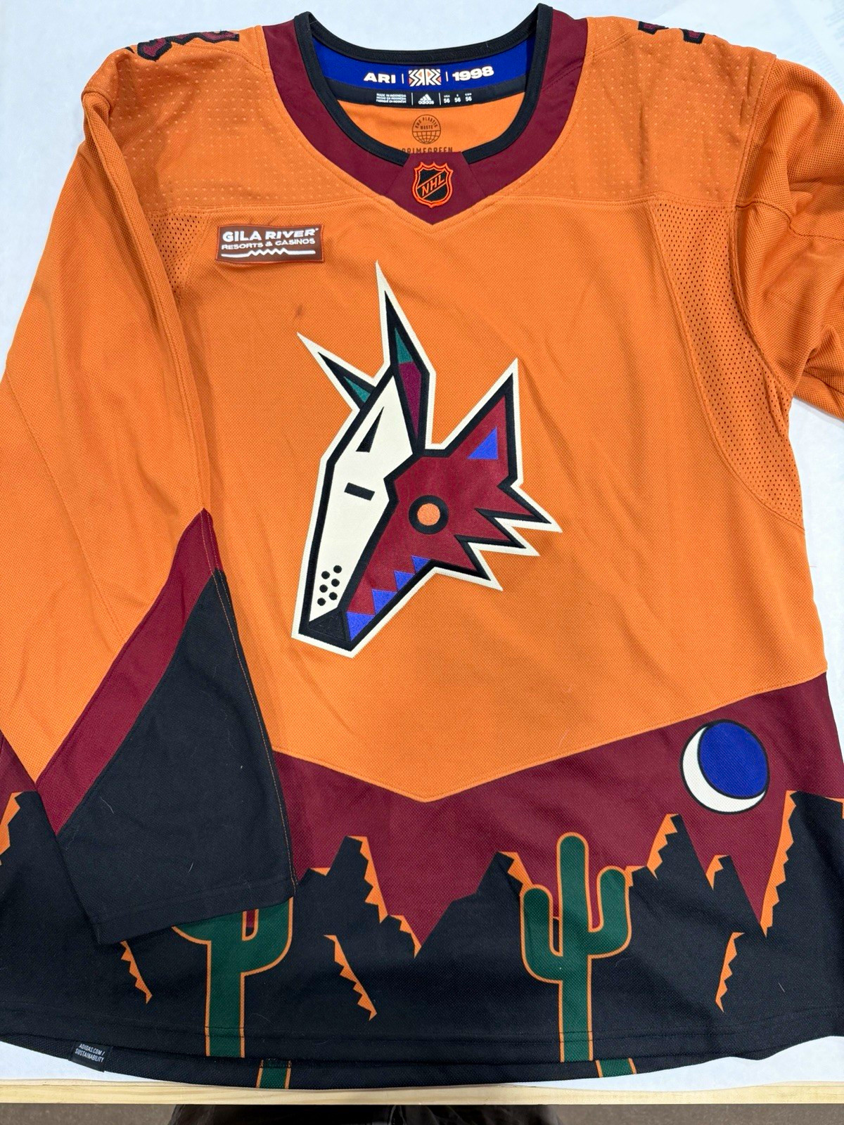 adidas Arizona Coyotes NHL Primegreen Orange Maroon Black Jersey Size 56