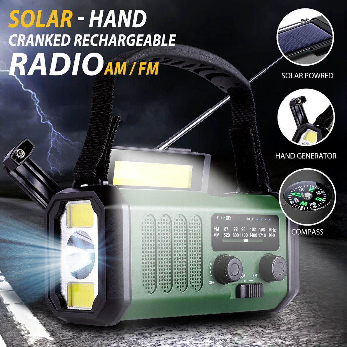Hand Crank Emergency Solar Weather Radio 10000mAh Power Bank Charger Light