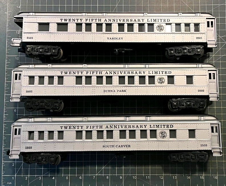 Lionel O Gauge Twenty Fifth Anniversary Ltd Passenger Cars 2501-2503 Lionel O Gauge Twenty Fifth Anniversary Ltd Passenger Cars 2501-2503