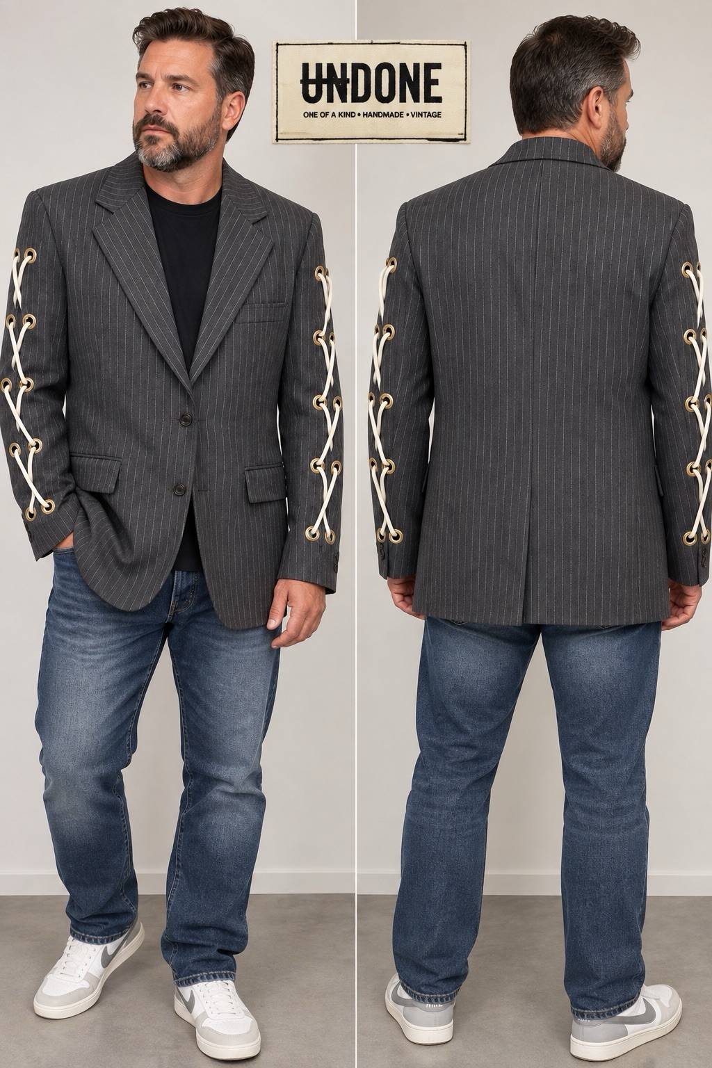 UNDONE Kate OOAK Vintage John Blair Pinstripe Lace Up Grommet Blazer Jacket O#15