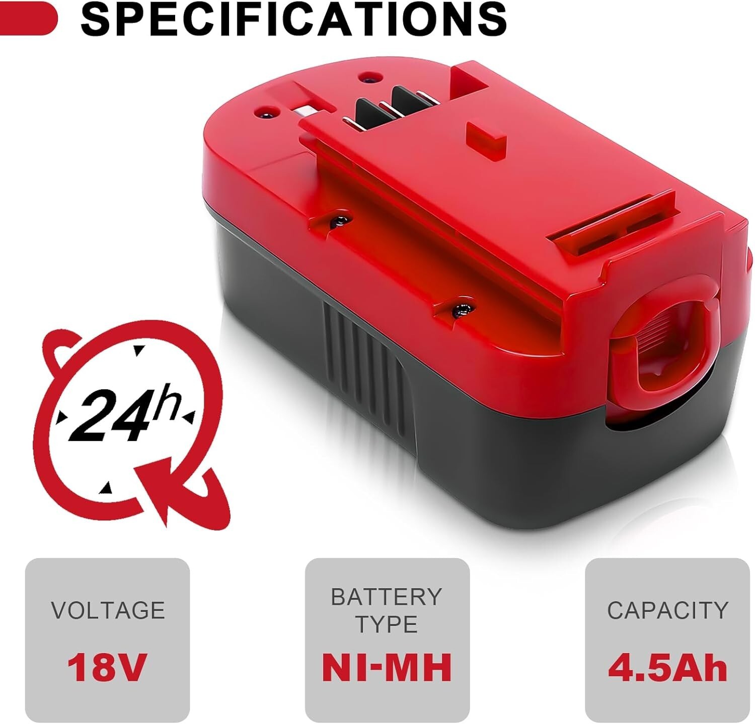 1-4x 18V 4500mAh NI-MH For Black & Decker 18V Battery HPB18 HPB18-OPE 244760-00