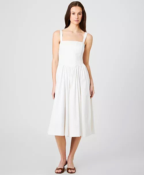 French Connection White Square Neck Sleeveless Midi Sundress w/ Pockets Size 6