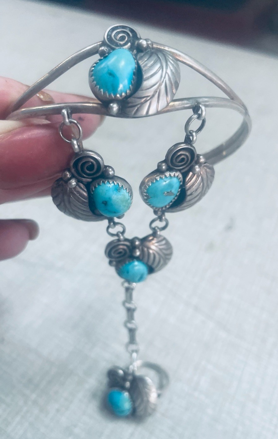 Vintage Native American 5-Stone Turquoise Slave Bracelet Size 6