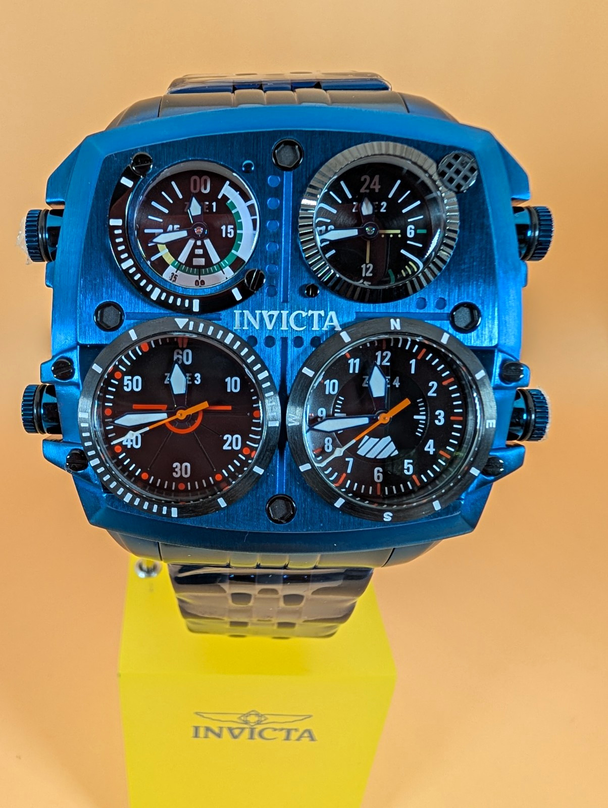 Invicta Aviator Men's Quartz Watch Black Dial Multi-Dial Blue Bracelet 100m