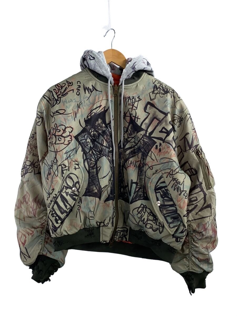 MOWALOLA Graffiti Bomber Flight Jacket M Nylon Khaki