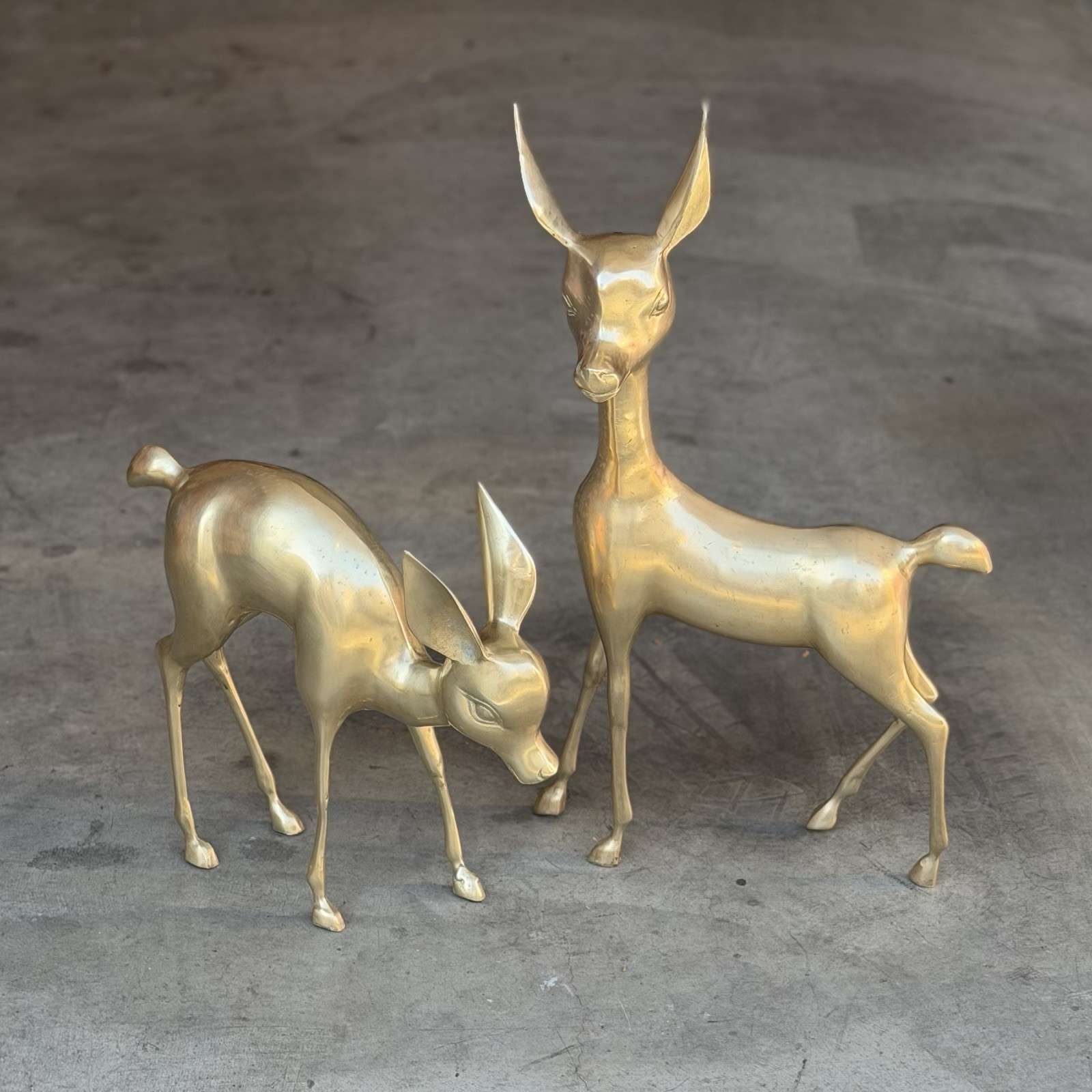 Brass Deer Pair Vintage MCM Hollywood Regency Statues Christmas Gold 22.75 Brass Deer Pair Vintage MCM Hollywood Regency Statues Christmas Gold 22.75