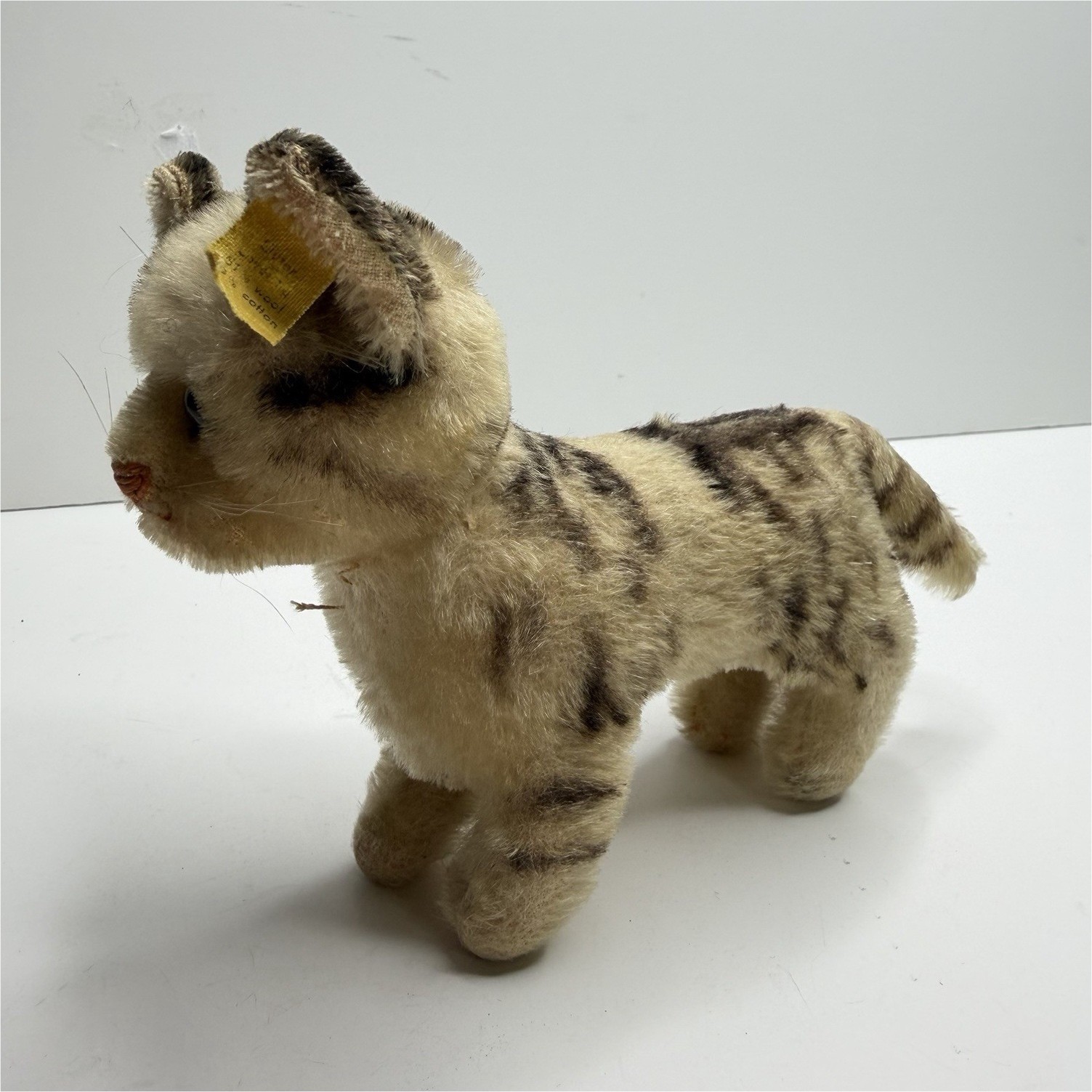 Steiff Brass Button Tabby Cat Plush Stuffed Animal Vintage Germany Standing Steiff Brass Button Tabby Cat Plush Stuffed Animal Vintage Germany Standing