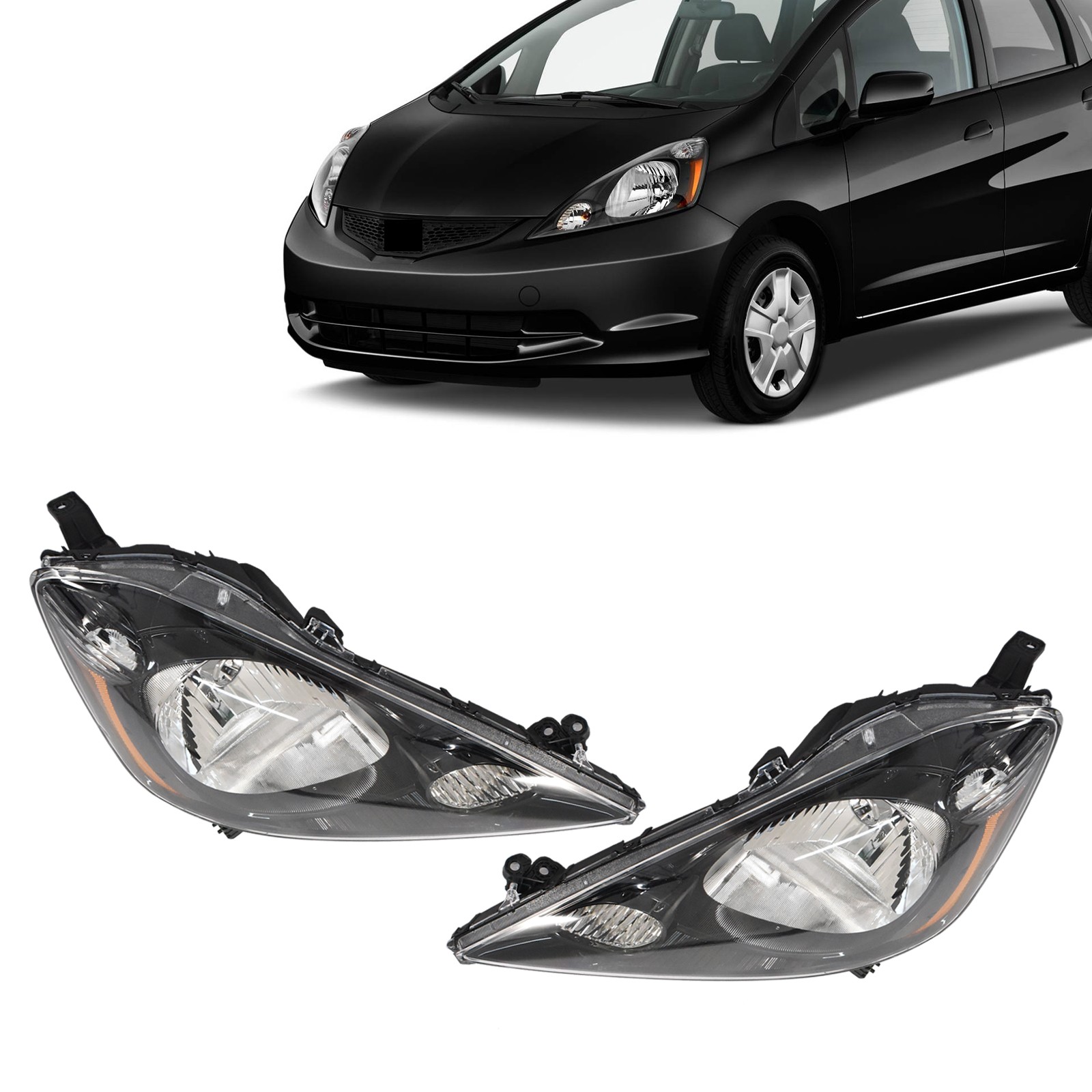 Left+Right Side For 2009-2014 Honda Fit Halogen Headlight Black Housing 2Pcs Left+Right Side For 2009-2014 Honda Fit Halogen Headlight Black Housing 2Pcs