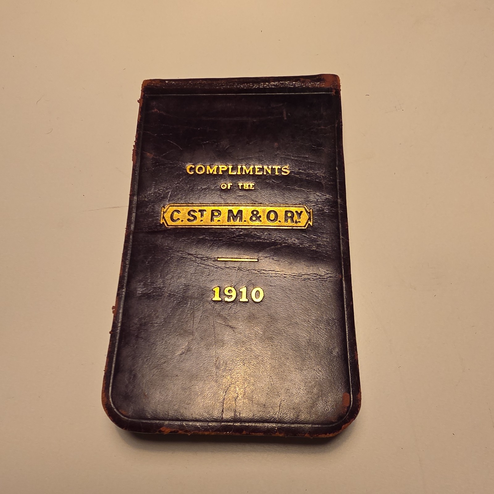 Antique 1910 Omaha Road Railroad Leather Pocket Notebook Calendar C St P M & O