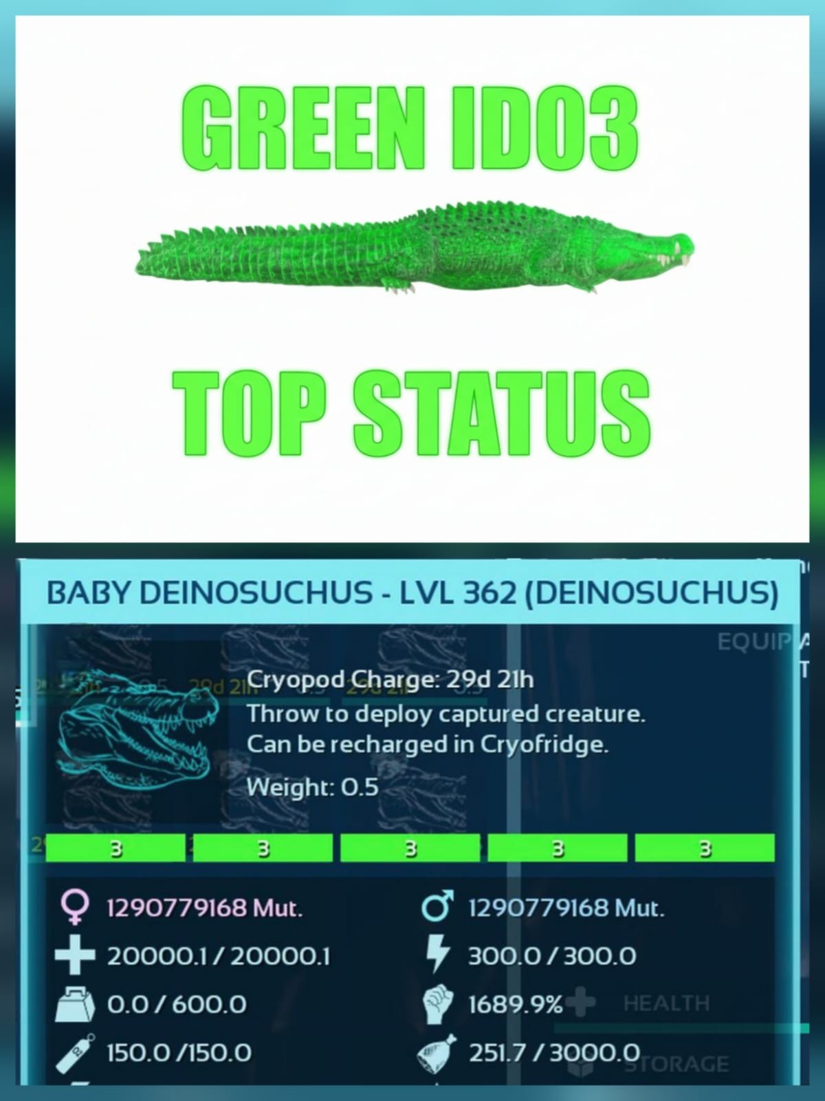 Deinosuchus Baby [Top Status] Ark Ascended Pve Official PC/XBOX/PS5 Asa-Colors