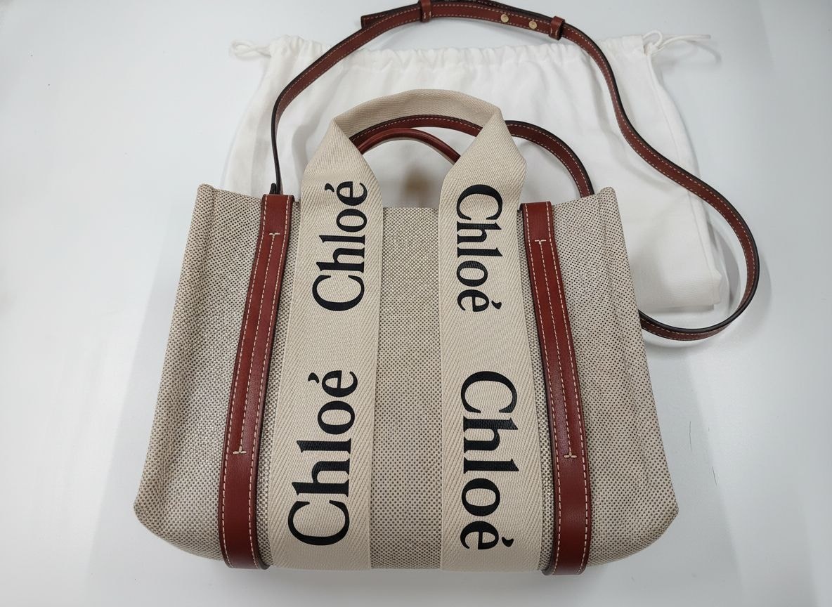 Chloe Woody Small Tote Bag Brown / beige 2WAY bag AUTHENTIC