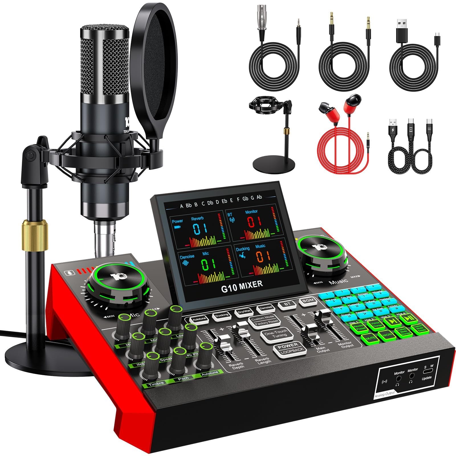 TENLAMP G10 Audio Mixer Bundle with Microphone for Streaming TENLAMP G10 Audio Mixer Bundle with Microphone for Streaming