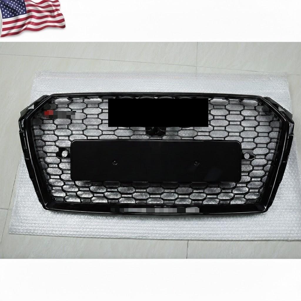 Fit For Audi A4 S4 B9 2017-2018 RS4 Style Honeycomb Mesh Grille Gloss Black