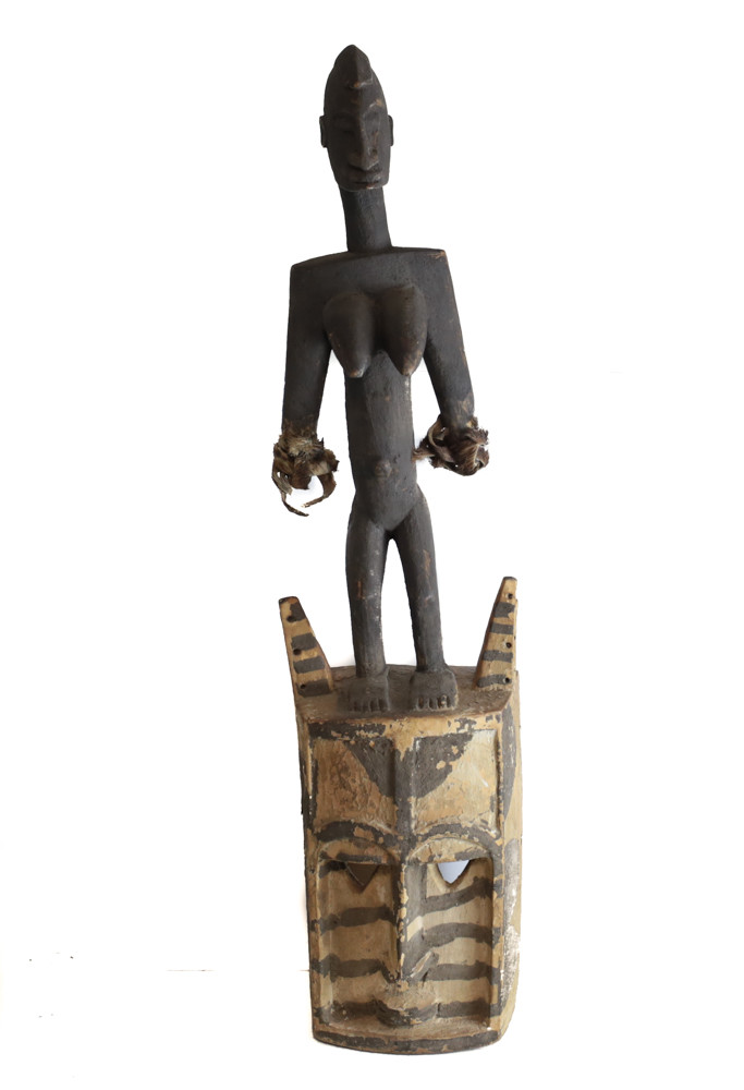 African Carved Wood Dogon Mali SATIMBE Mask painted stripes and designs African Carved Wood Dogon Mali SATIMBE Mask painted stripes and designs
