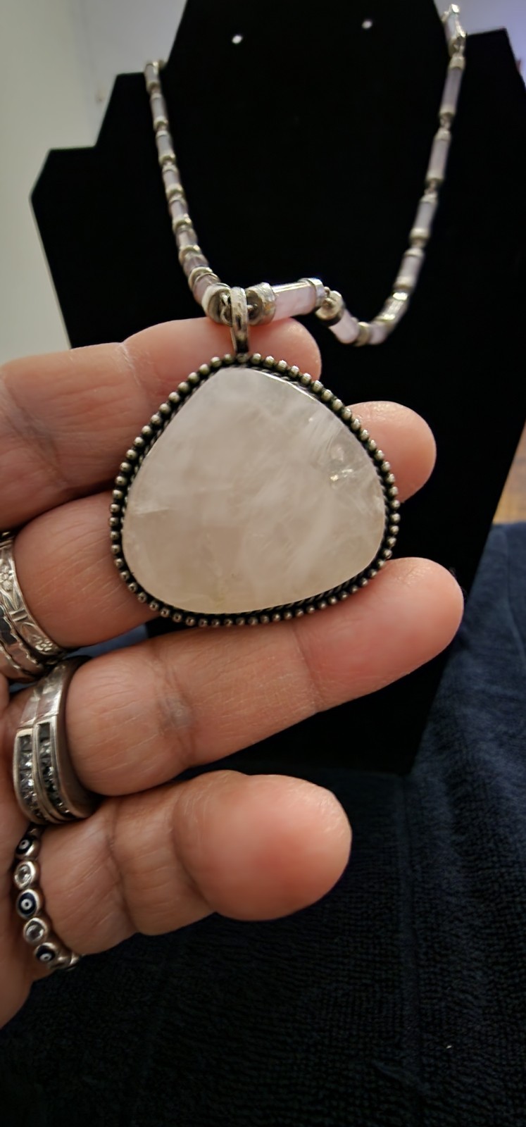 Beautiful Vintage ROSE QUARTZ  And Silver  Necklace Very Unique