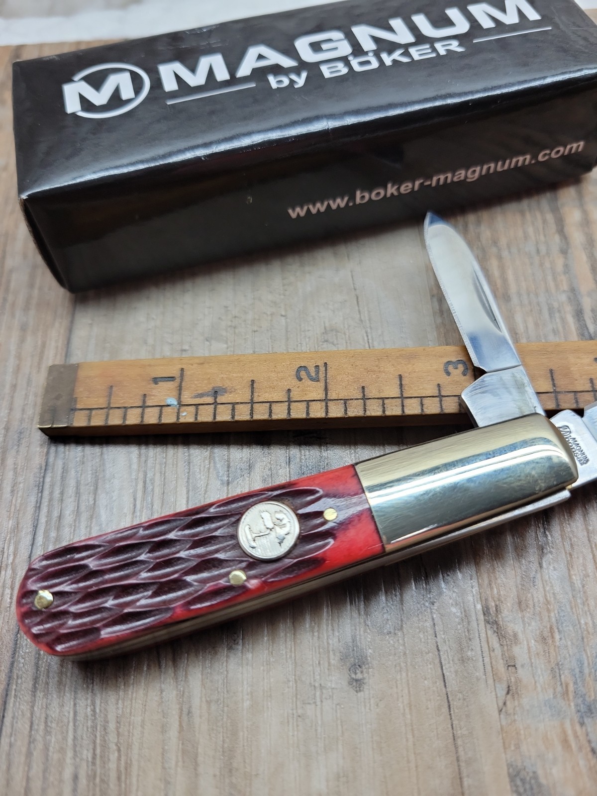 Magnum By Boker Red Jigged Bone Barlow 2 Blade Pocket Knife NIB Magnum By Boker Red Jigged Bone Barlow 2 Blade Pocket Knife NIB
