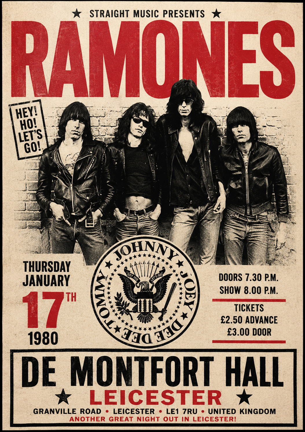 1980 THE RAMONES CONCERT POSTER WALL ART PRINT LEiCESTER ENGLAND SIZE 11X17inch