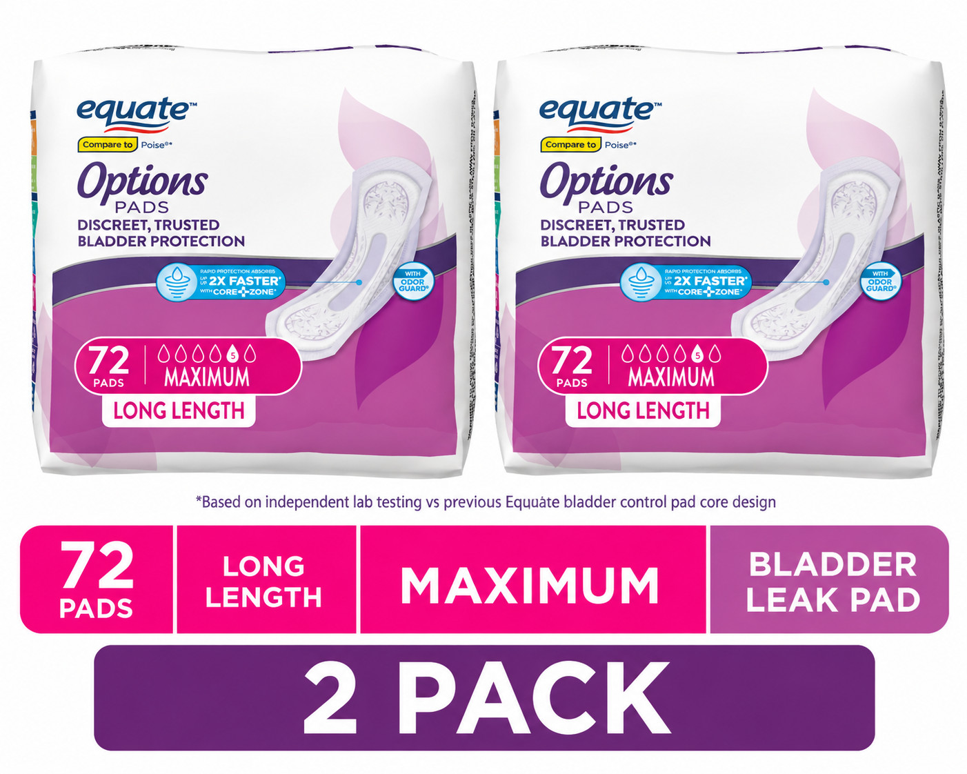 2x Women's Incontinence Pads, Maximum Absorbency, Long Length, Size 5, 72 Ct 2x Women's Incontinence Pads, Maximum Absorbency, Long Length, Size 5, 72 Ct