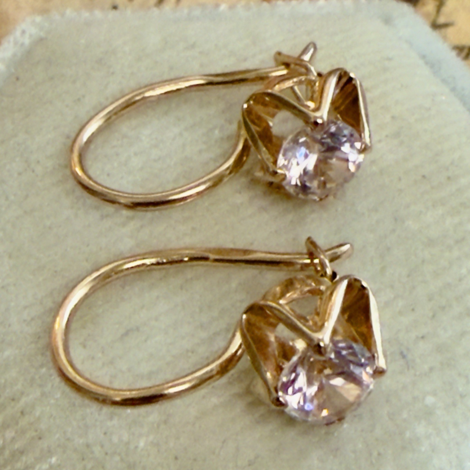 Vintage USSR Era 14k 583 Rose Gold Gemstone East European Earrings - #2011