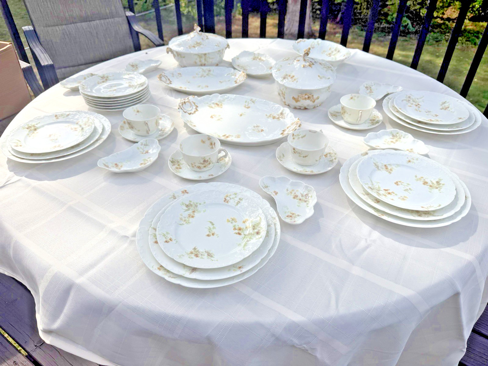 Antique GDA Limoges France 38 Pc Dinnerware Set Floral Gold 4 Place Settings