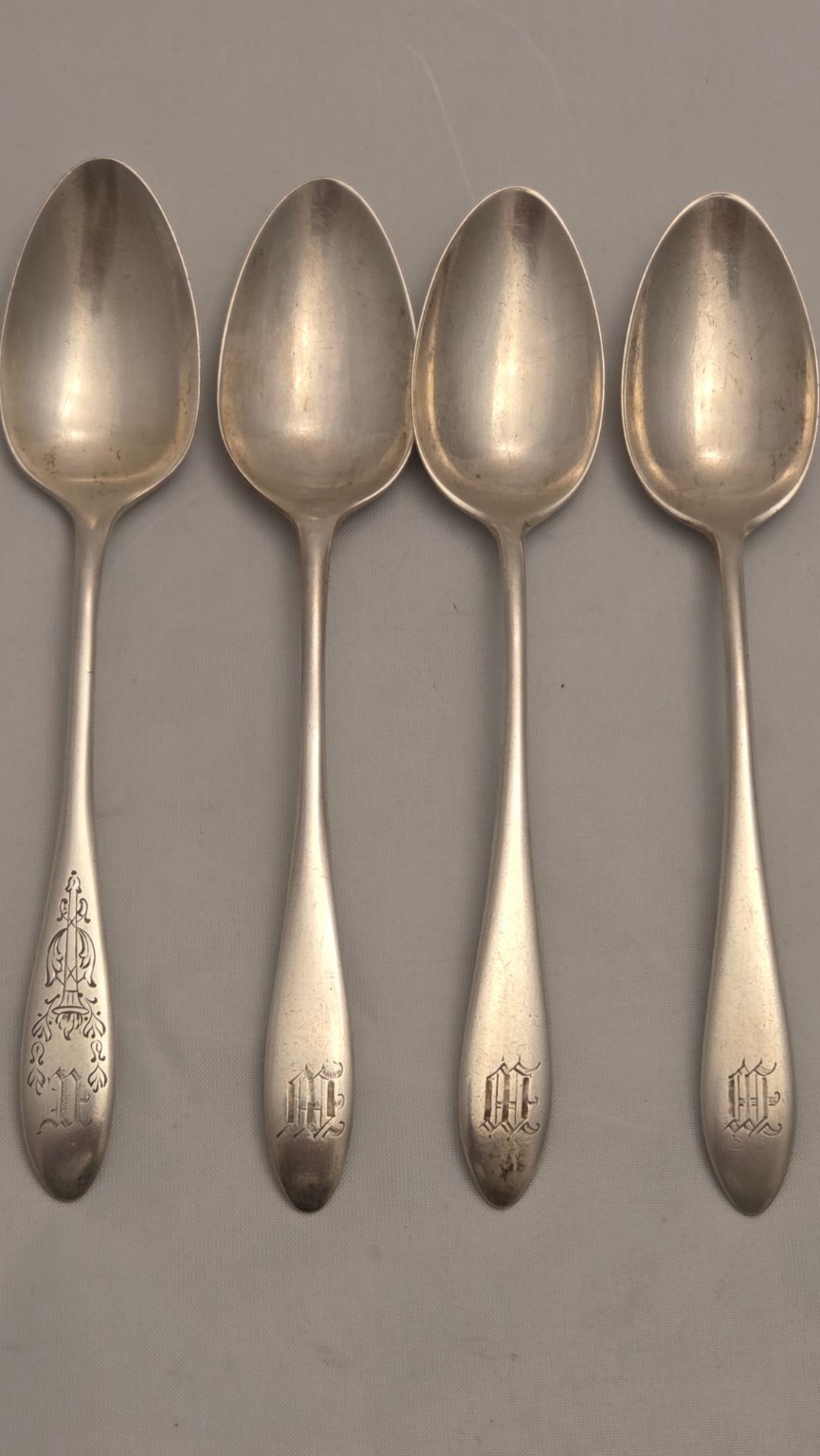 4 antique Gorham Wallace sterling silver teaspoons monogrammed 5.5 inch