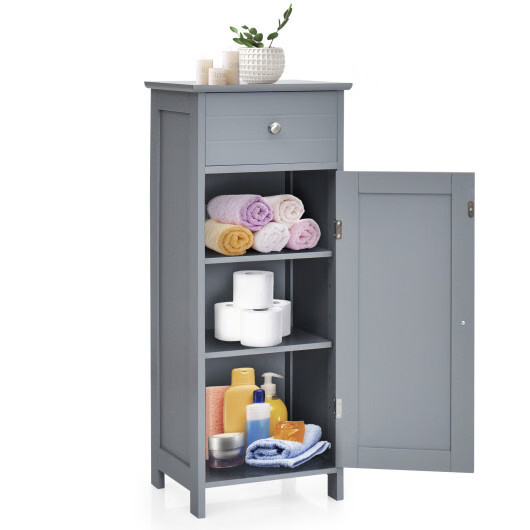Costway Bathroom Storage Floor Cabinet Organizer Free-Standing w/ Drawer Grey - Costway Bathroom Storage Floor Cabinet Organizer Free-Standing w/ Drawer Grey -
