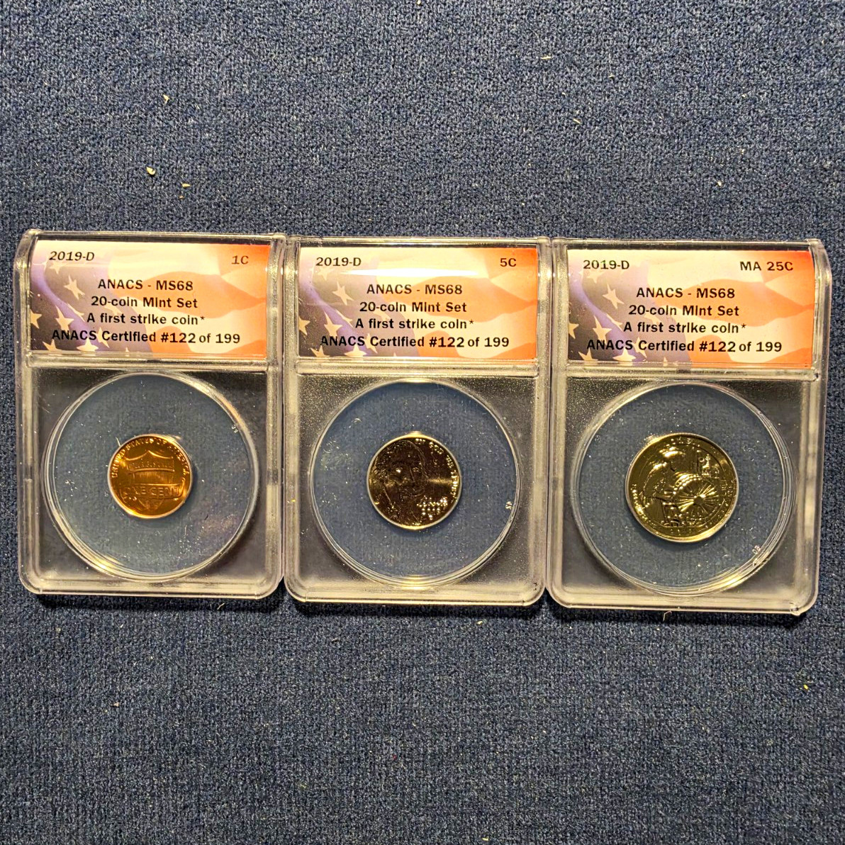 2019-D ANACS MS68 20-Coin Mint Set First Strike 1C 5C 25C #122/199 2019-D ANACS MS68 20-Coin Mint Set First Strike 1C 5C 25C #122/199