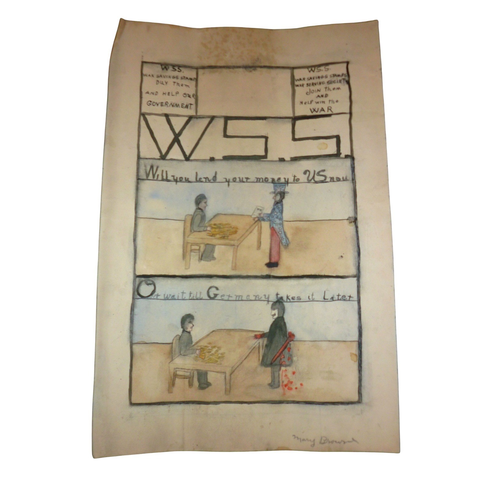 Large 12x18 Original WWI Hand-Painted Propaganda Poster Uncle Sam WSS c. 1918