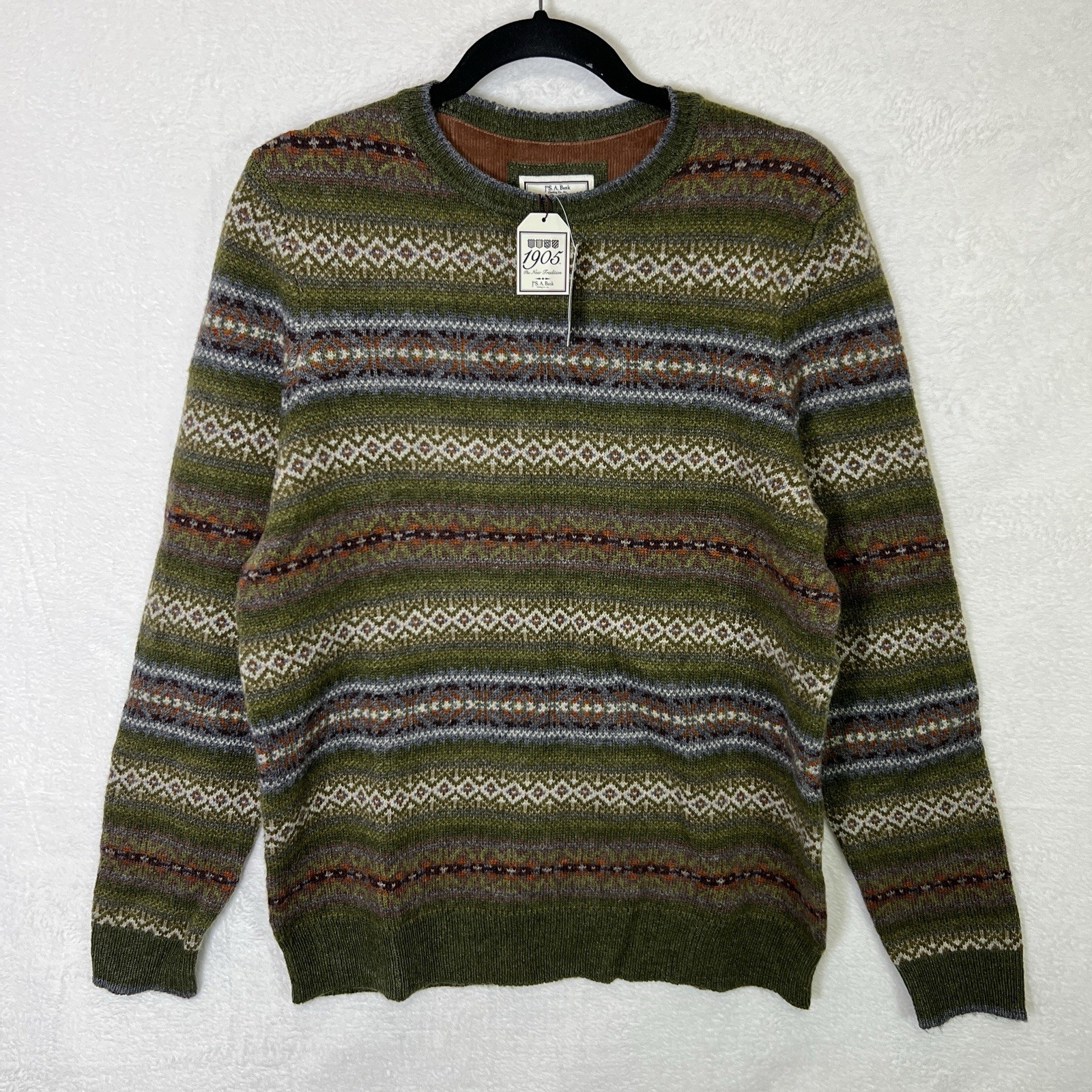 Jos. A. Bank Fair Isle Sweater Men’s M Olive Green Wool Blend NWI Jos. A. Bank Fair Isle Sweater Men’s M Olive Green Wool Blend NWI