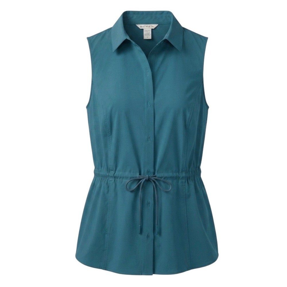 Athleta Levitate Poplin Tank Borealis Green Teal Cinched Tie Waist Sz Medium Athleta Levitate Poplin Tank Borealis Green Teal Cinched Tie Waist Sz Medium