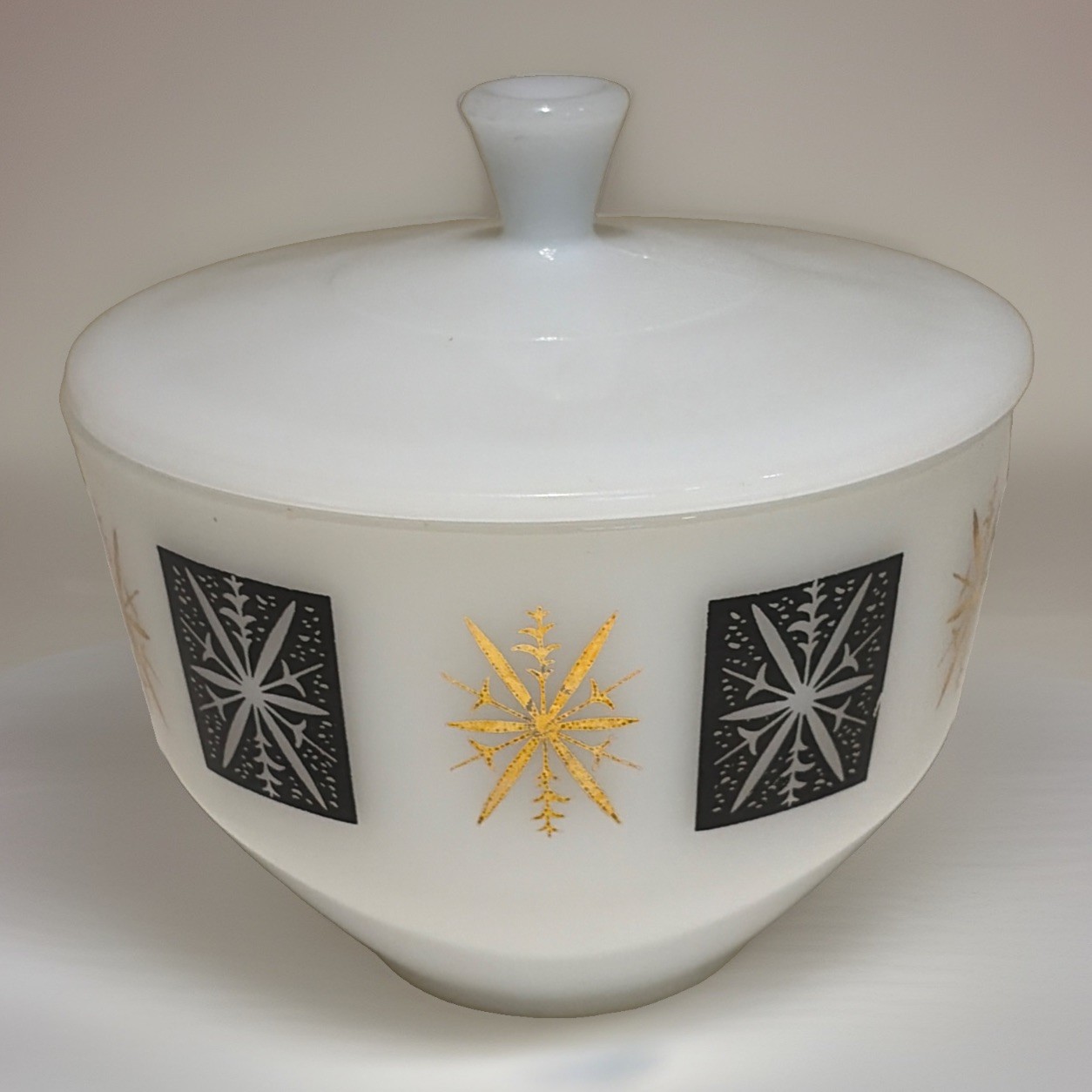 VTG Federal Glass Casserole Dish w/ Lid  Atomic Starburst 1.5 Qt MCM 50s RARE