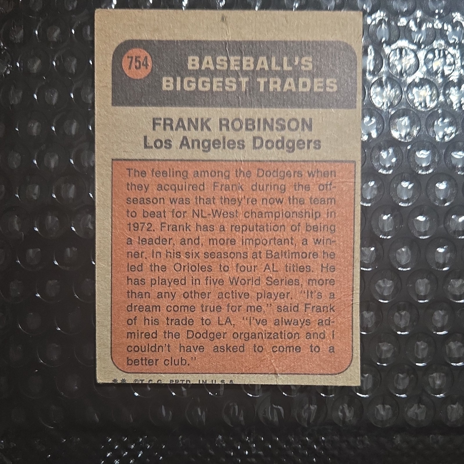 1972 Baseball\'s Biggest Trades Frank Robinson #754 Los Angeles Dodgers