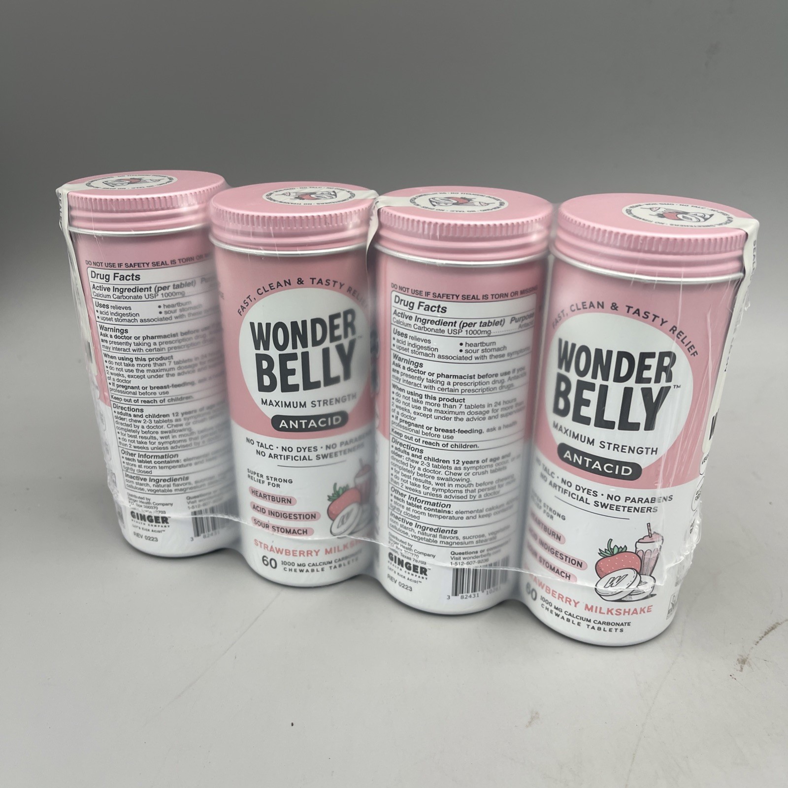 4 Pack Wonder Belly Max Strength Antacid Strawberry Milkshake 60 Tabs Exp 09/26 4 Pack Wonder Belly Max Strength Antacid Strawberry Milkshake 60 Tabs Exp 09/26