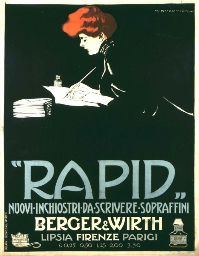 Marcello Dudovich Rapid Writing Ink Berger & Wirth Vintage Poster 24x36