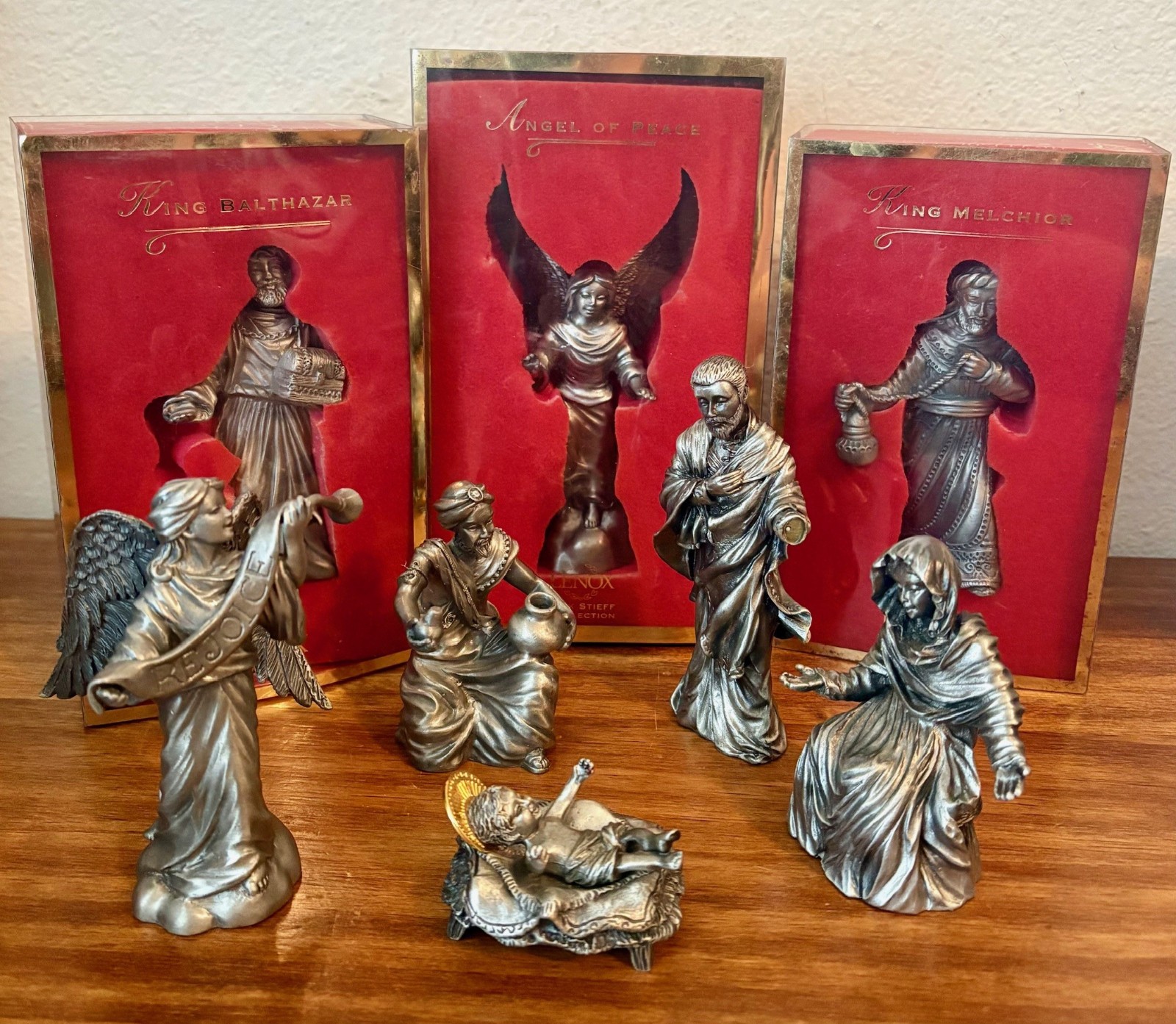 Vintage LENOX Kirk Stieff Pewter Christmas Nativity Set w Creche - 10 pcs Vintage LENOX Kirk Stieff Pewter Christmas Nativity Set w Creche - 10 pcs