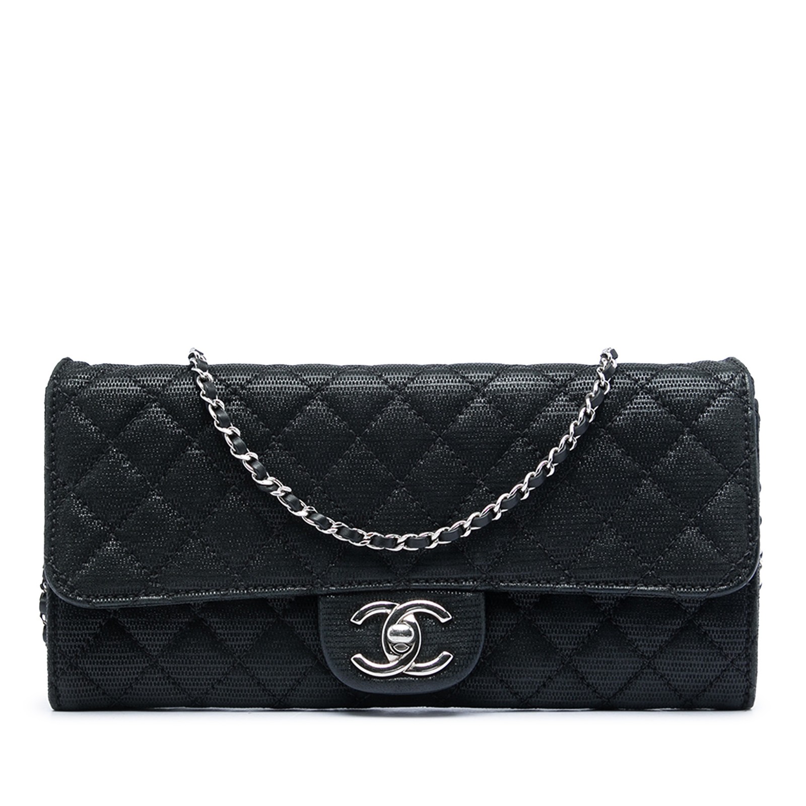 Chanel CC Quilted Iridescent Fabric East West Flap Pre-Loved Shoulder Bag Black
