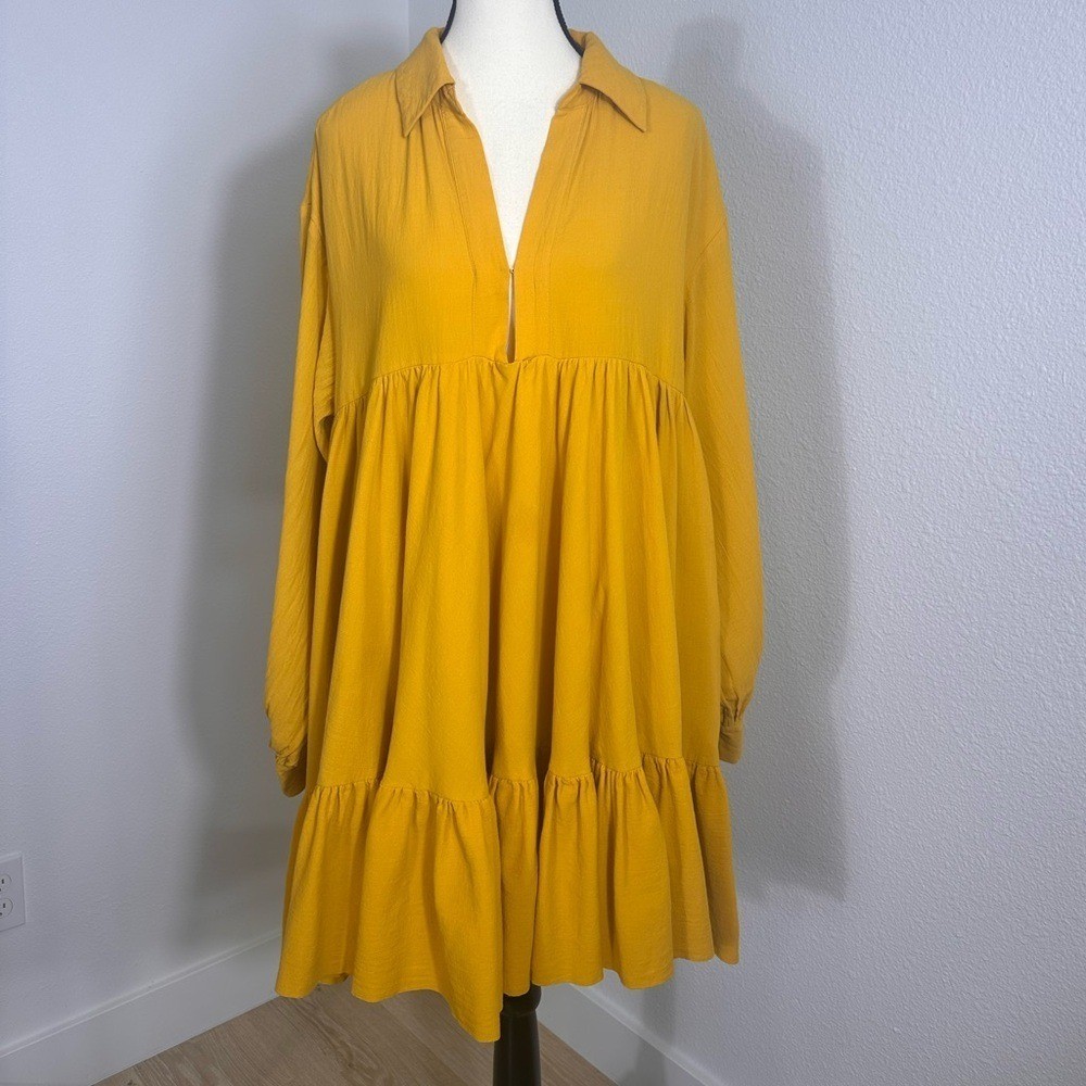H&M Mustard Yellow Tiered Long Sleeve Dress 100% Cotton H&M Mustard Yellow Tiered Long Sleeve Dress 100% Cotton