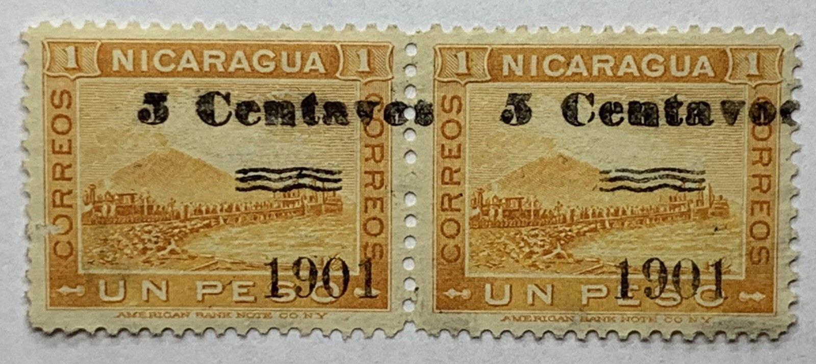 ERROR 1904 NICARAGUA 5 CENTAVOS MNH STAMP PAIR #175B SHIFTED OVERPRINT ERROR 1904 NICARAGUA 5 CENTAVOS MNH STAMP PAIR #175B SHIFTED OVERPRINT
