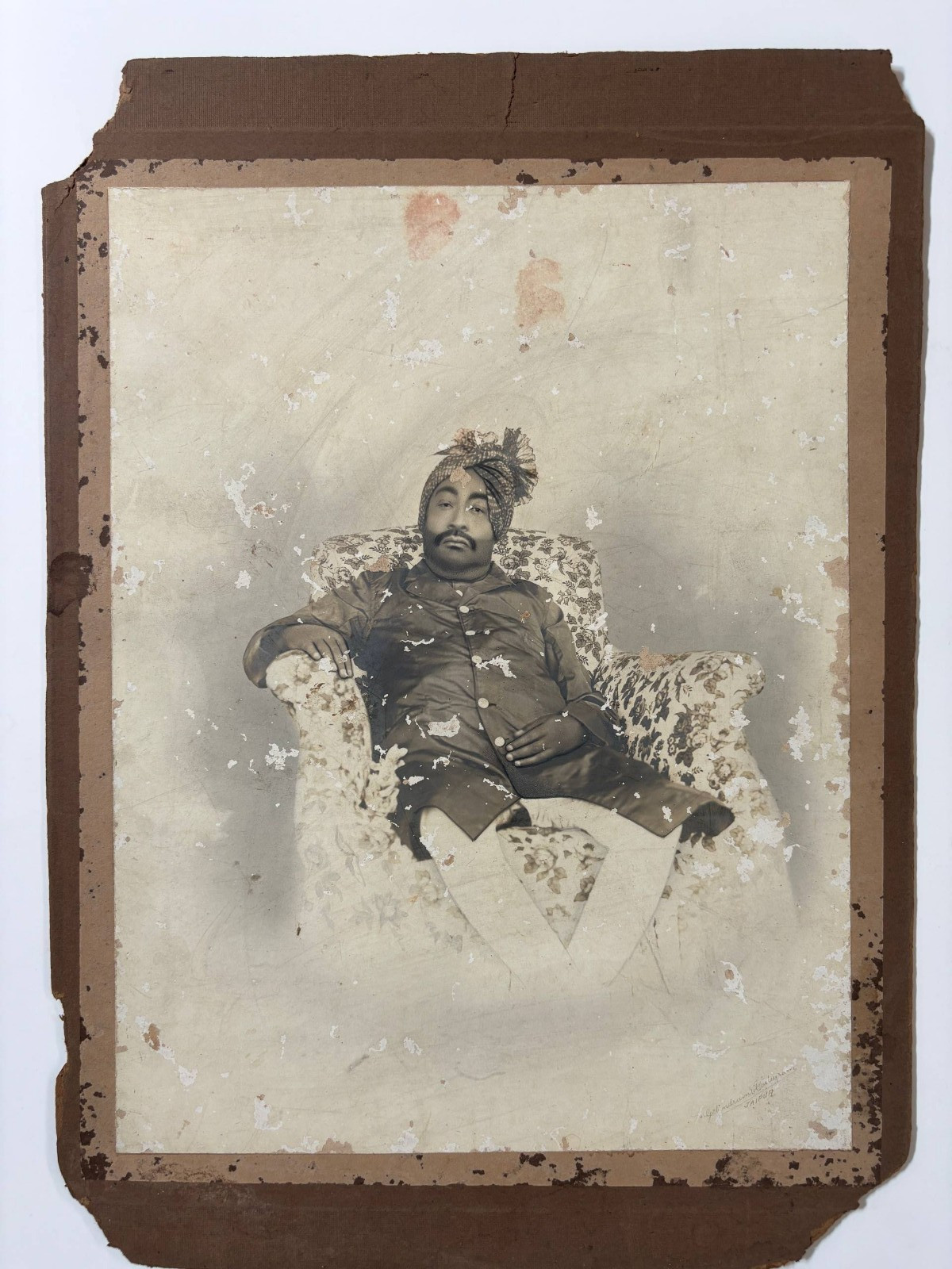 Antique Indian Maharaja Royal Portrait Photograph Turbaned Nobleman Photo