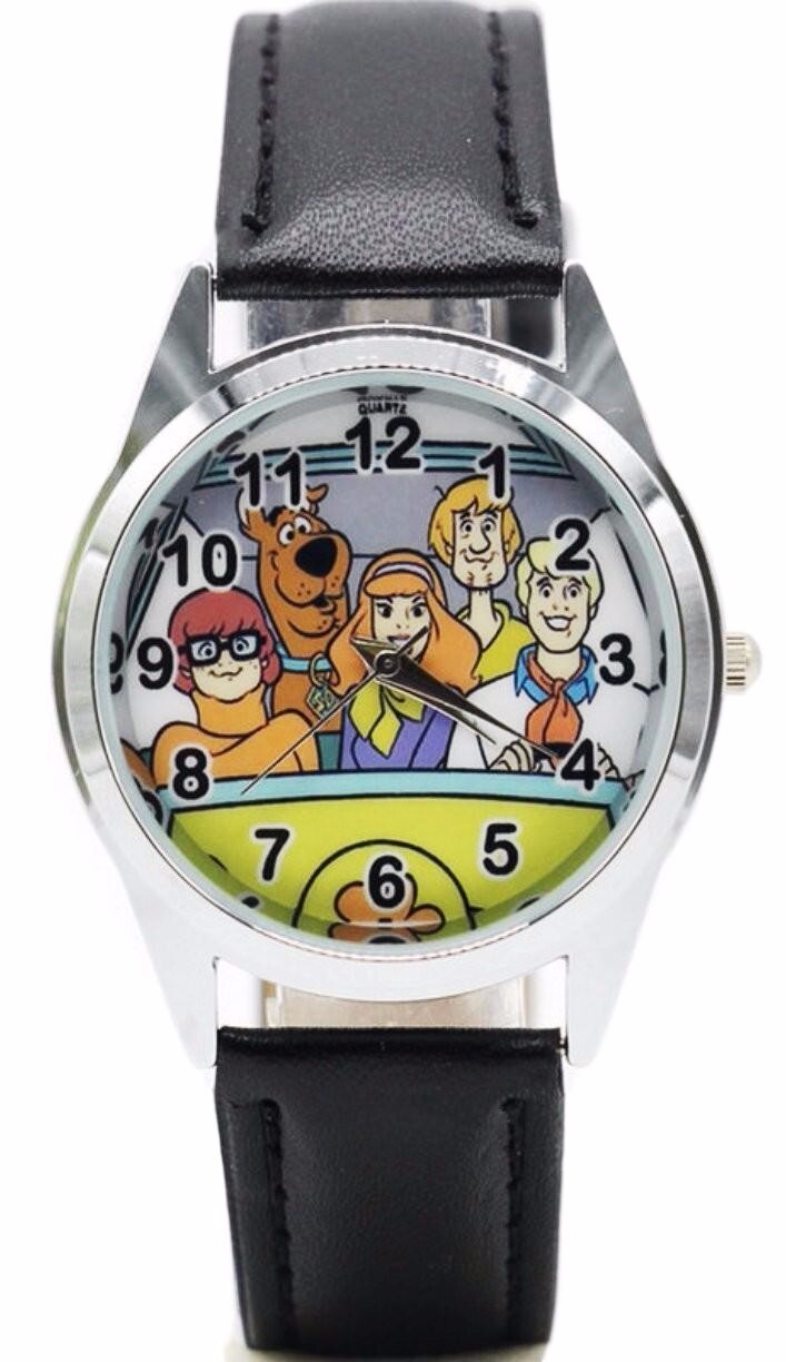 Scooby Doo Cast in Mystery Machine Black Leather Band Wrist Watch Scooby Doo Cast in Mystery Machine Black Leather Band Wrist Watch